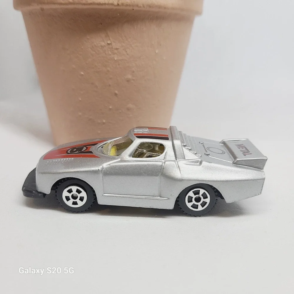 Vintage Metal Diecast Race Car Toy Silver Red Black Number‎ 5 Collectible